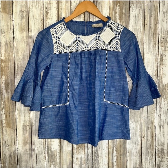 LOFT Tops - Loft Chambray Ruffle Sleeve Blouse
